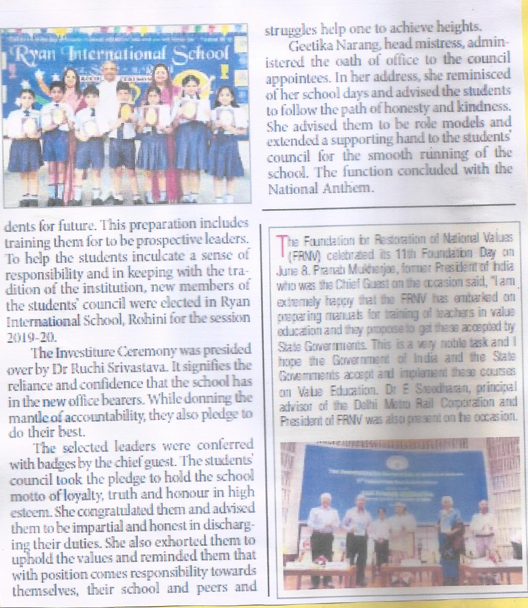 Investiture Ceremony -Ryan International School Rohini Sector 11 G2, Delhi